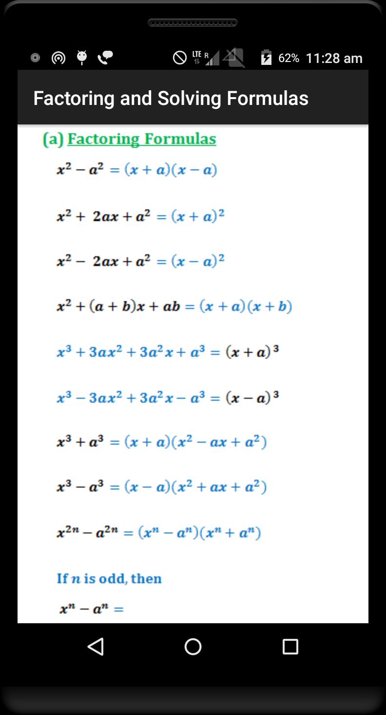 Algebra Quick Reference