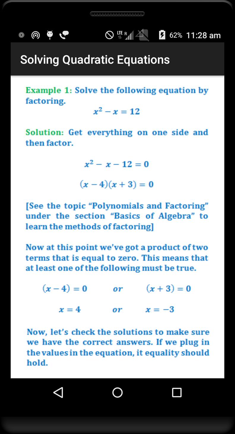 Algebra Quick Reference