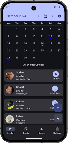 Calendar: Names and Birthdays